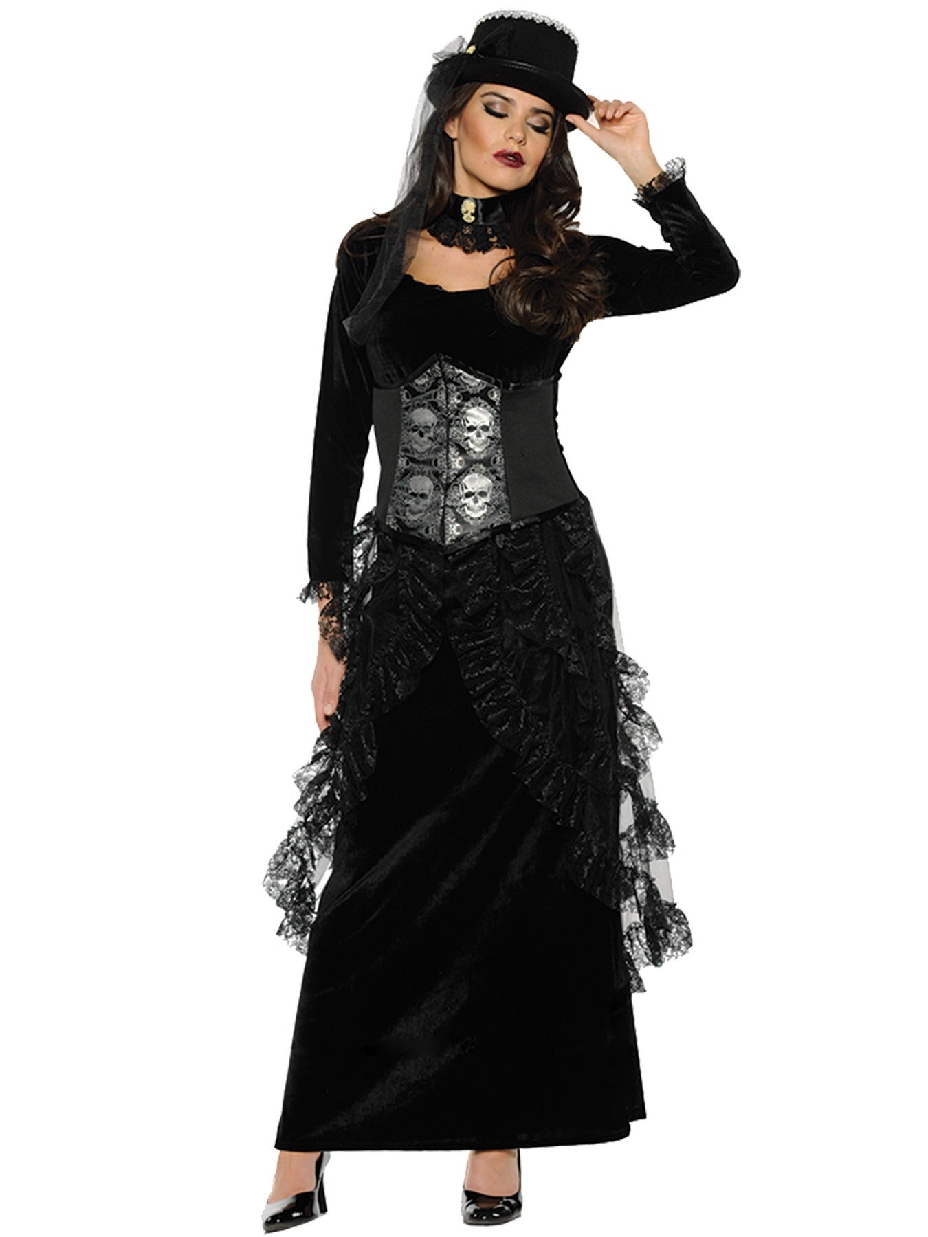 Hobbypos Dark Mistress Gothic Victorian Day of The Dead Skulls Steampunk Women Costume