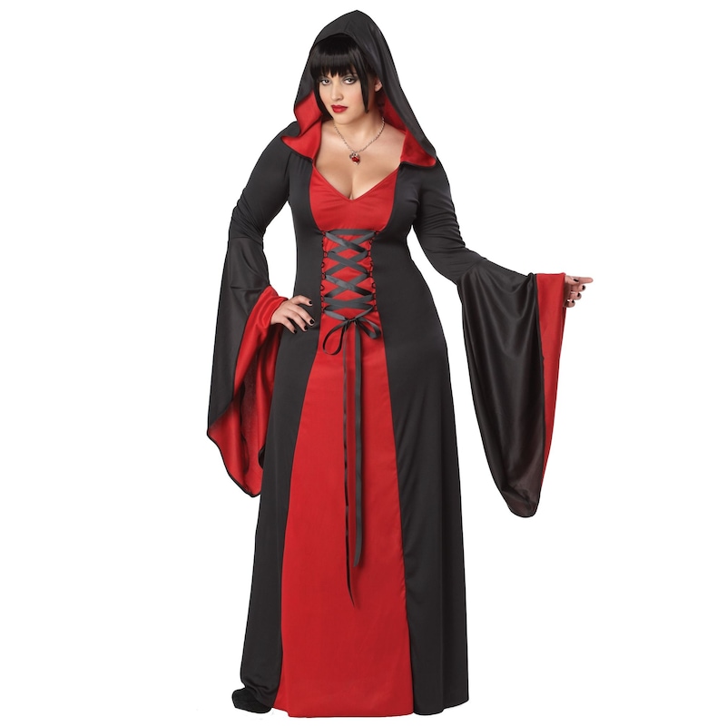 Buy Hobbypos Deluxe Hooded Robe Red Devil Vampiress Medieval Gothic ...