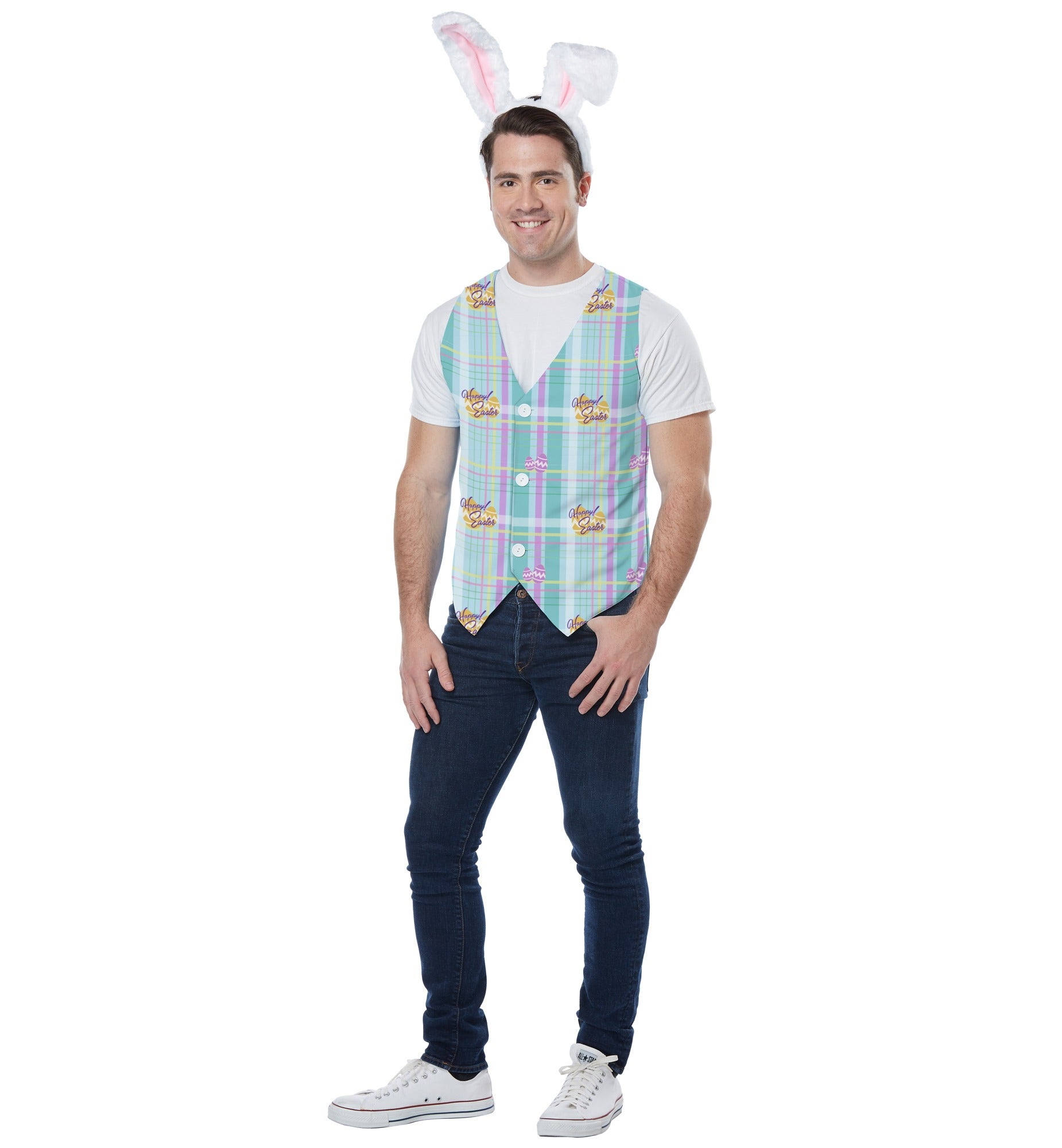 Hobbypos Easter Bunny Hare Rabbit Headband Vest Holiday Dress Up Mens Costume Kit