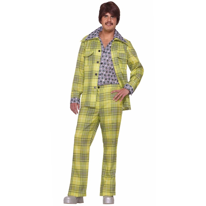 Buy Hobbypos 1970s Leisure Suit Green Plaint Retro Disco Hippie Dress