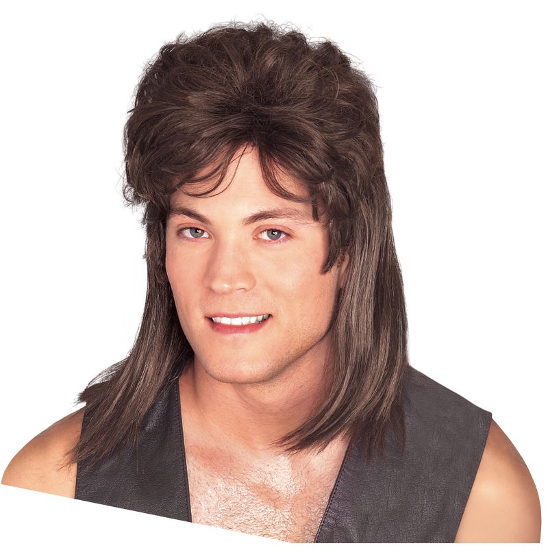 Buy Hobbypos 1980s Mullet Redneck Bogan Rock Star Brown Men Costume Wig ...