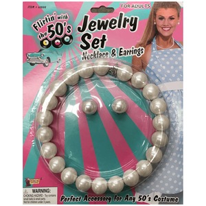 50s 60s Jumbo Pearl Necklace Earrings Women Costume Jewelry Set