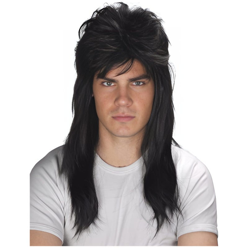 Buy Hobbypos 80s 80 Bogan Mullet Black Punk Pop Star Costume Men Wig ...