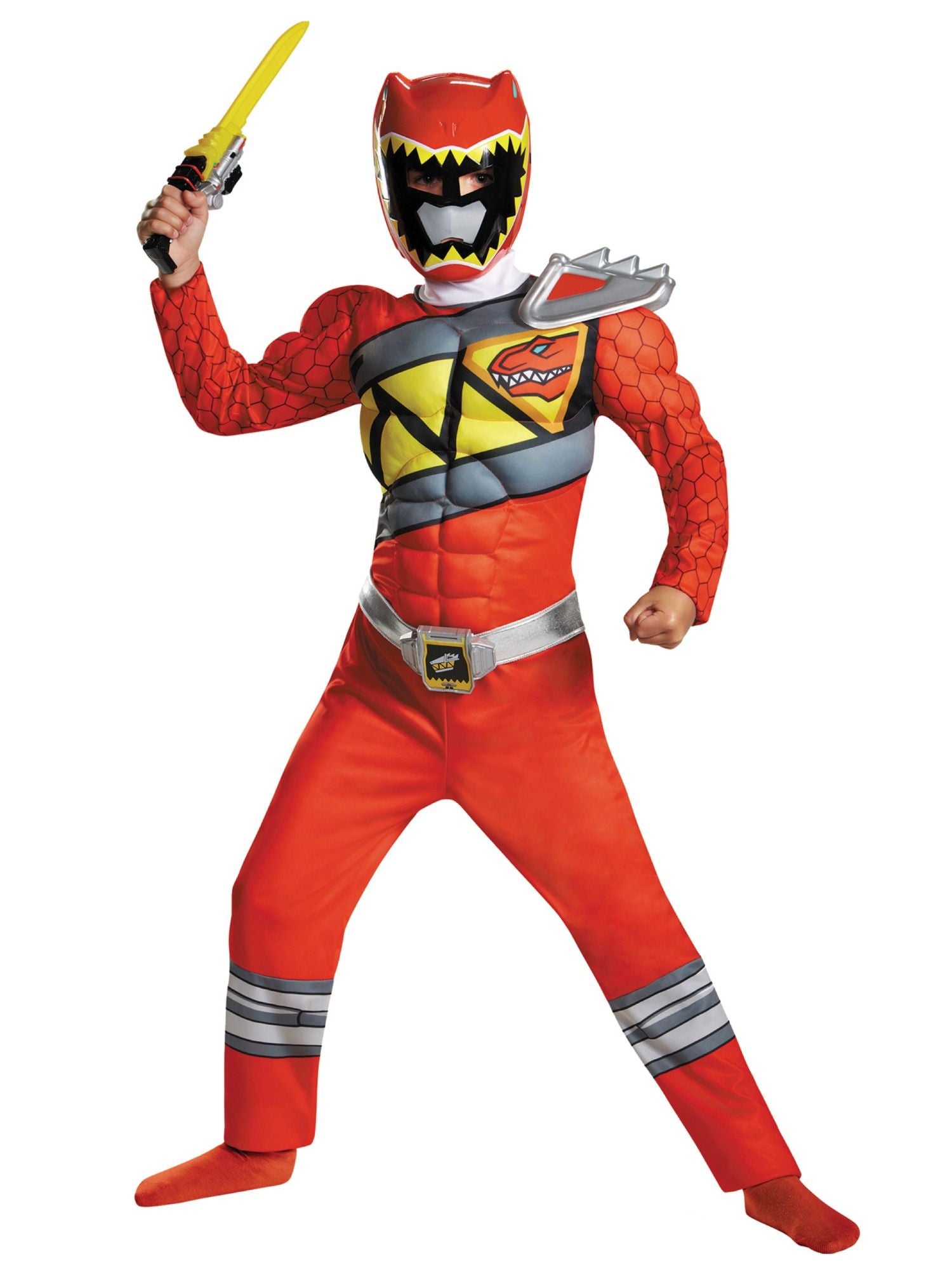 Hobbypos Red Power Ranger Dino Saban's Power Supercharge Muscle Superhero Boys Costume
