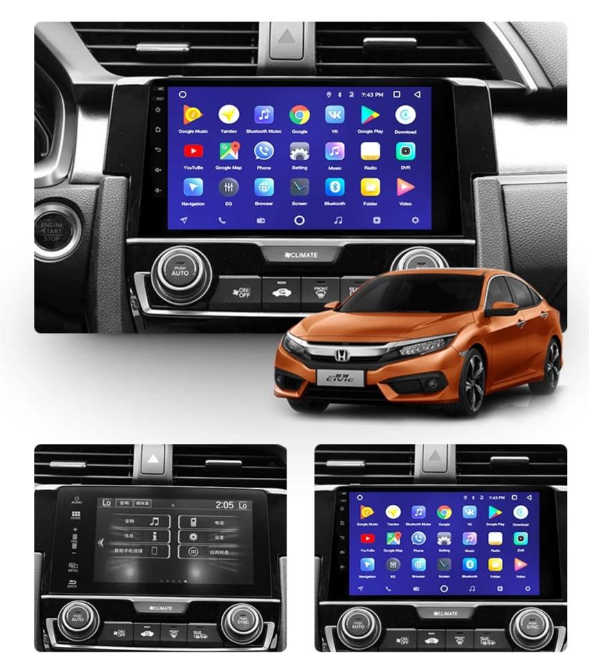 Car Dealz 10.2" Android 8.1 Honda Civic 10 FC FK 2016-2019 GPS Bluetooth Car Player Navigation Radio Stereo DVD Head Unit In Dash Plus OEM Fascia