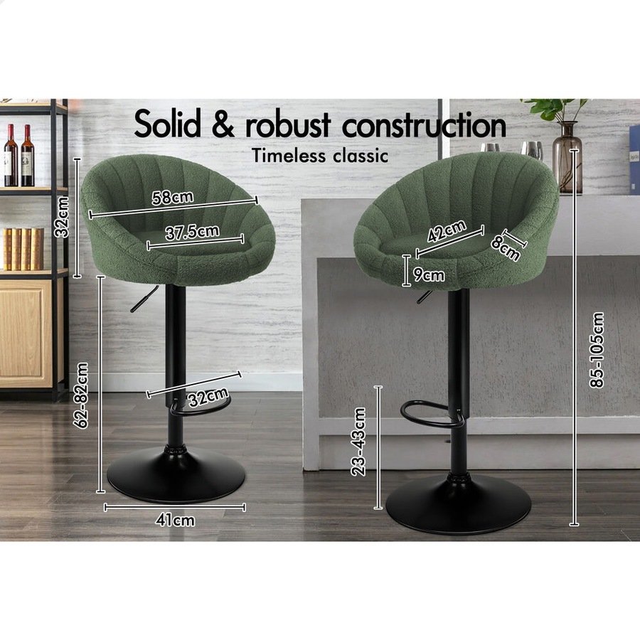 4x ALFORDSON Bar Stools Boucle Chair Green