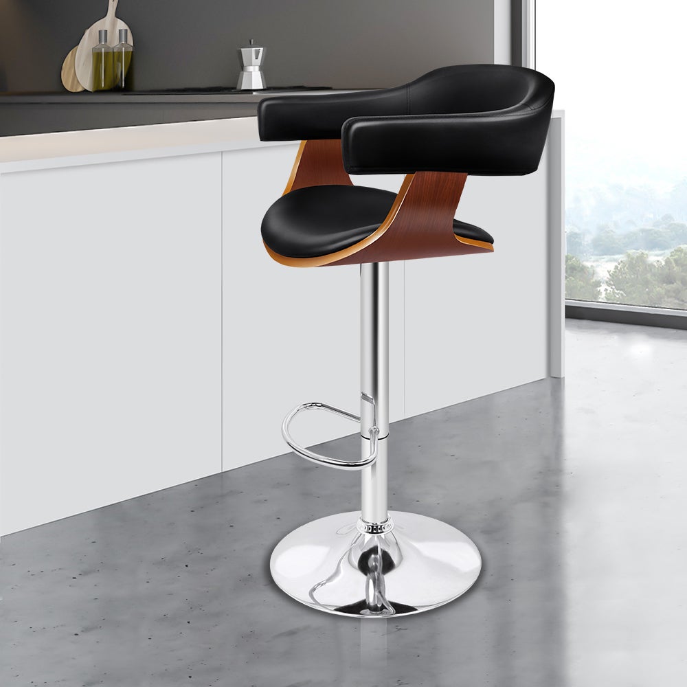 Alfordson 1x Wooden Bar Stool Joan Kitchen Swivel Chair Wood Leather Gas Lift 