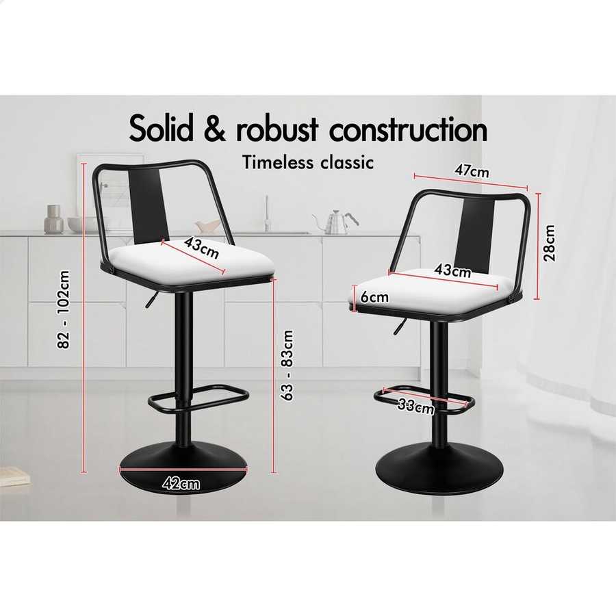 2x ALFORDSON Bar Stools Industrial Style White