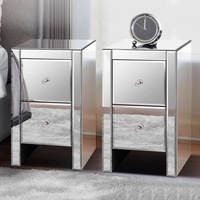 ALFORDSON 2x Mirrored Bedside Table Nightstand Storage Drawers Silver