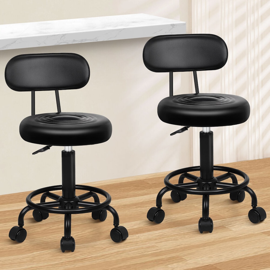 ALFORDSON 2x Salon Stool Backrest Swivel Barber Hair Dress Chair All Black