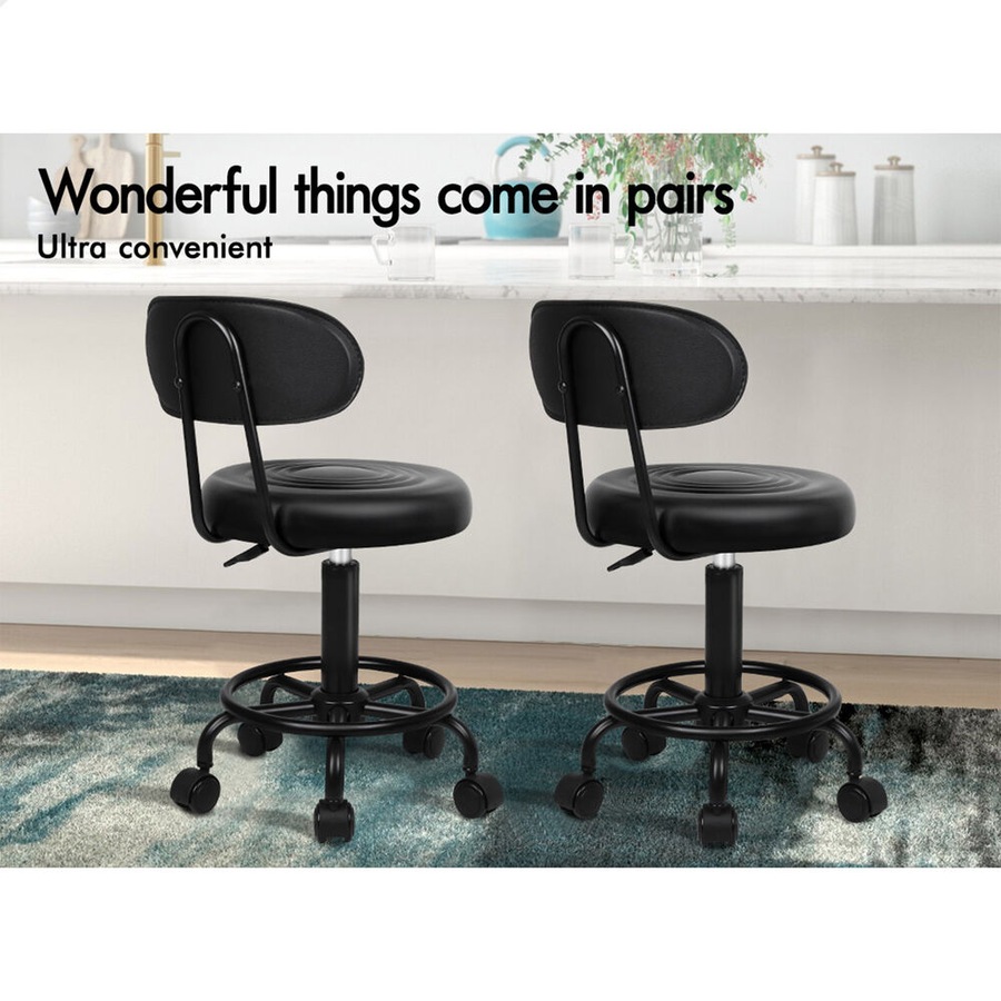 ALFORDSON 2x Salon Stool Backrest Swivel Barber Hair Dress Chair All Black