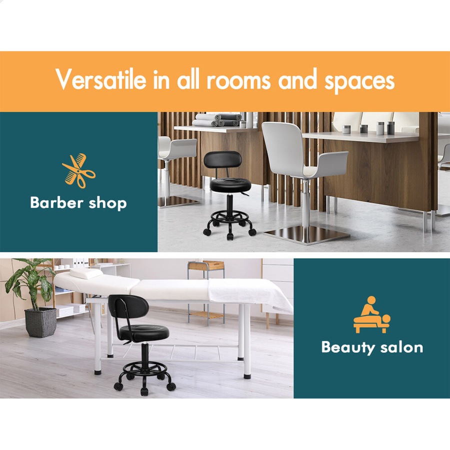 ALFORDSON 2x Salon Stool Backrest Swivel Barber Hair Dress Chair All Black