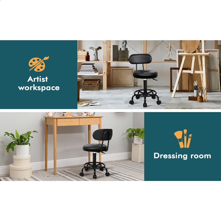 ALFORDSON 2x Salon Stool Backrest Swivel Barber Hair Dress Chair All Black