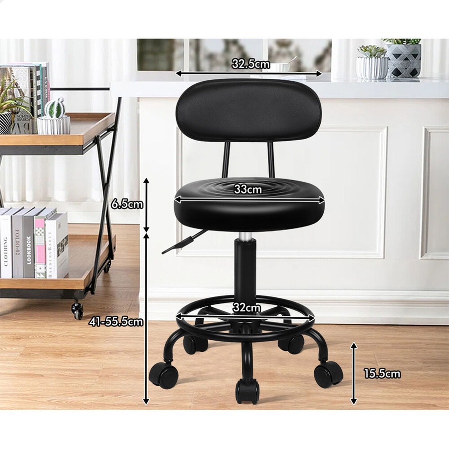 ALFORDSON 2x Salon Stool Backrest Swivel Barber Hair Dress Chair All Black