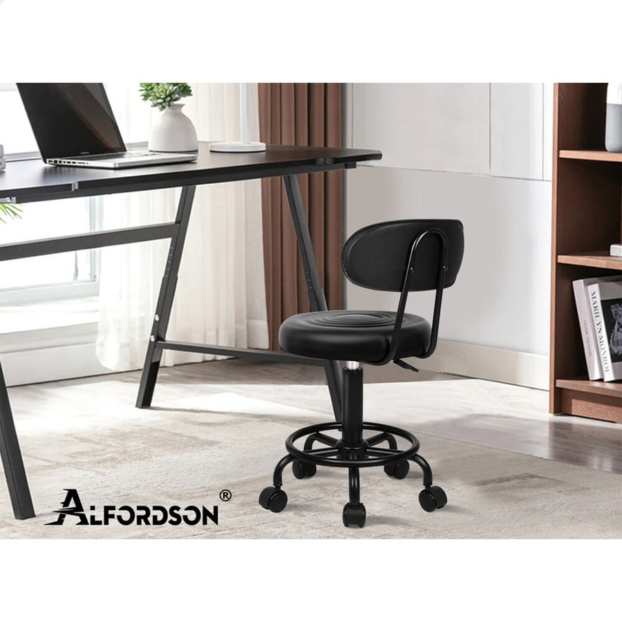 ALFORDSON 2x Salon Stool Backrest Swivel Barber Hair Dress Chair All Black