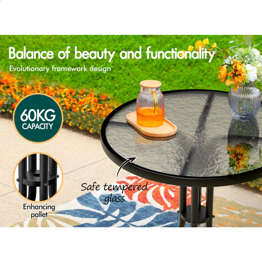 ALFORDSON 3PCS Outdoor Furniture Patio Table and Chairs Set Garden Round Black
