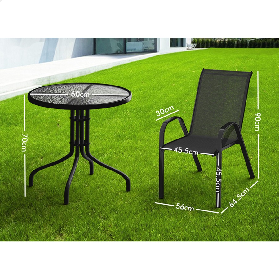 ALFORDSON 3PCS Outdoor Furniture Patio Table and Chairs Set Garden Round Black