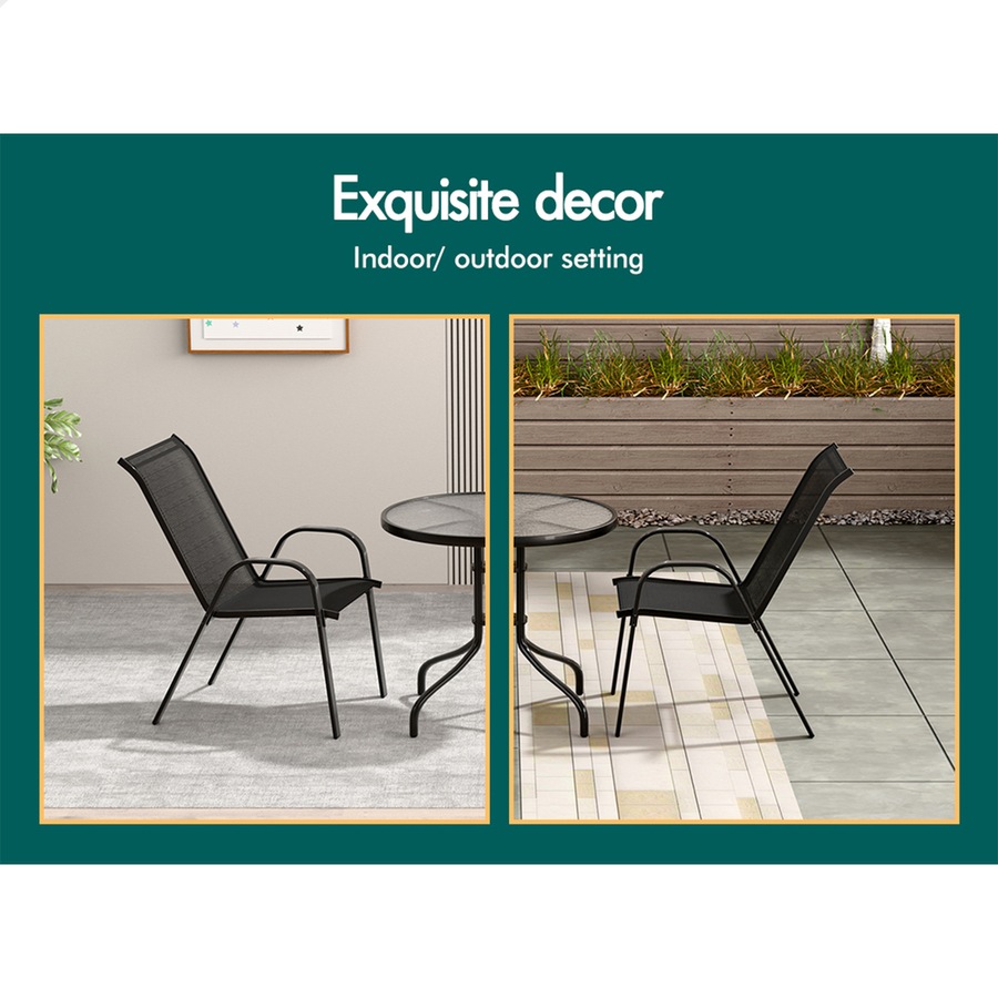 ALFORDSON 3PCS Outdoor Furniture Patio Table and Chairs Set Garden Round Black