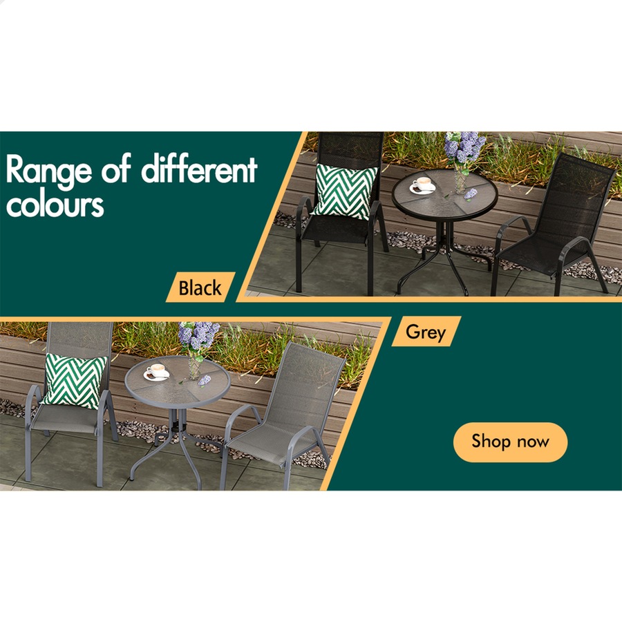 ALFORDSON 3PCS Outdoor Furniture Patio Table and Chairs Set Garden Round Black