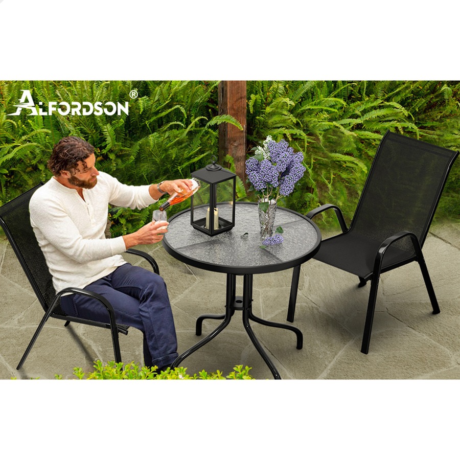 ALFORDSON 3PCS Outdoor Furniture Patio Table and Chairs Set Garden Round Black