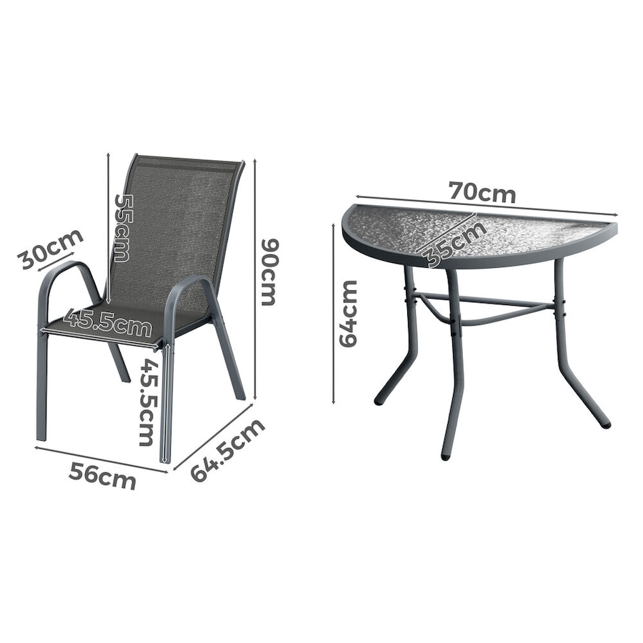 ALFORDSON 3PCS Outdoor Table and Chairs Bistro Set Grey