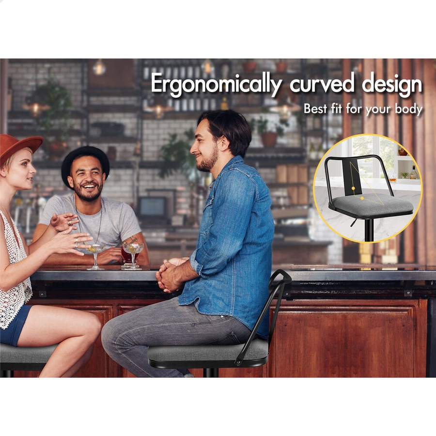 4x ALFORDSON Bar Stools Industrial Style Fabric Grey