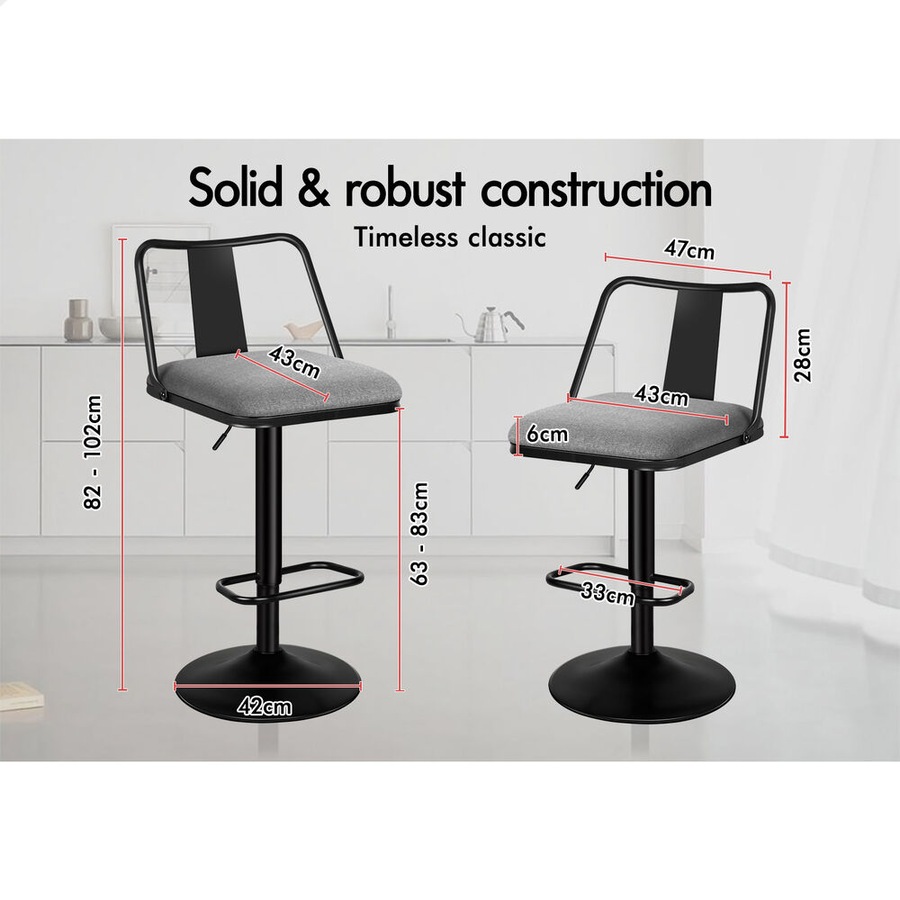 4x ALFORDSON Bar Stools Industrial Style Fabric Grey