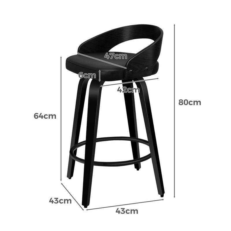 Buy ALFORDSON Bar Stools Set of 4 Caden Curving Backrest (All Black