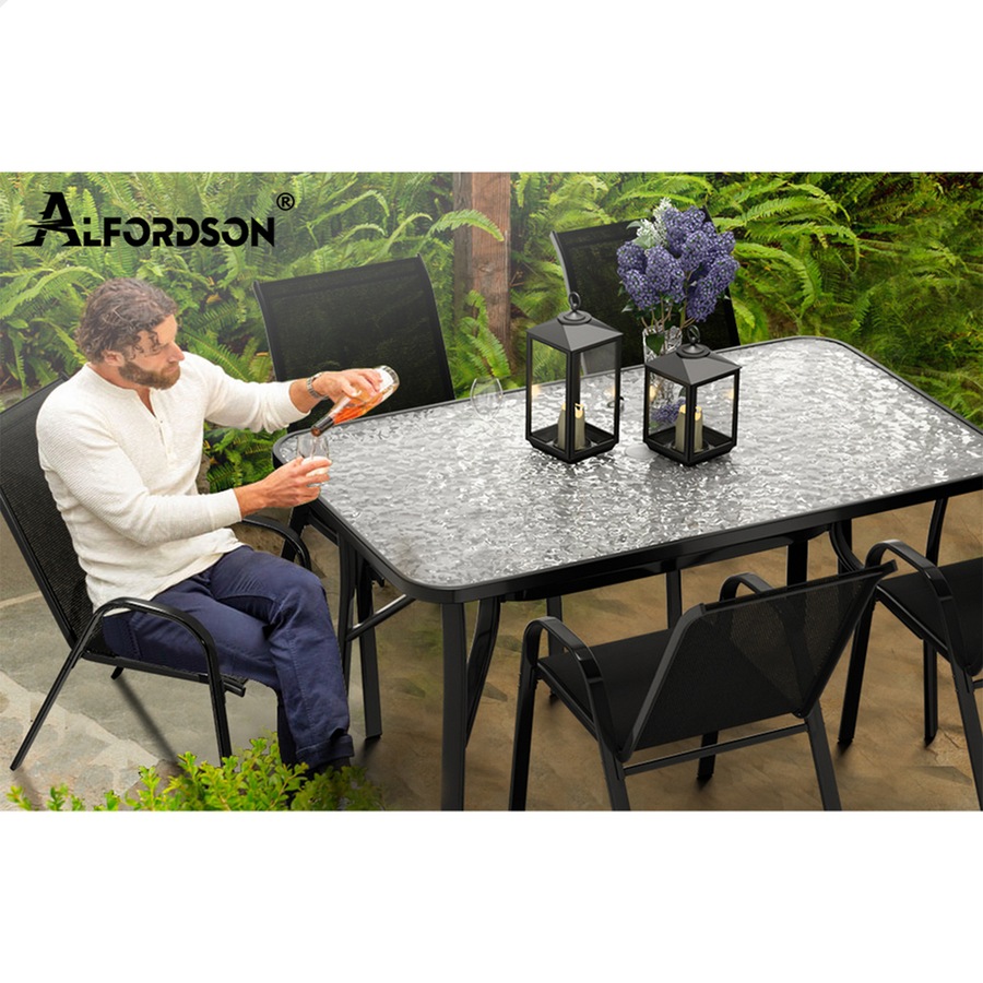 ALFORDSON 7PCS Outdoor Dining Set Patio Table and Chairs Garden Furniture Black