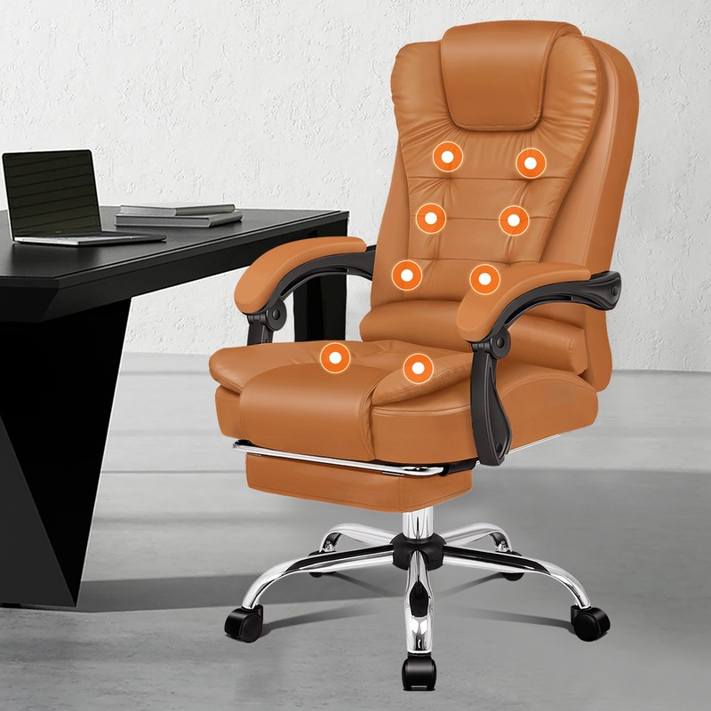 Buy ALFORDSON 8Point Massage Office Chair with Heated Seat Executive PU Leather Brown MyDeal