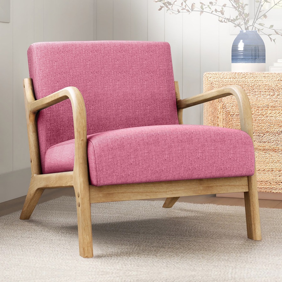 ALFORDSON Wooden Armchair Accent Chair Fabric Lounge Sofa Couch Seat Pink