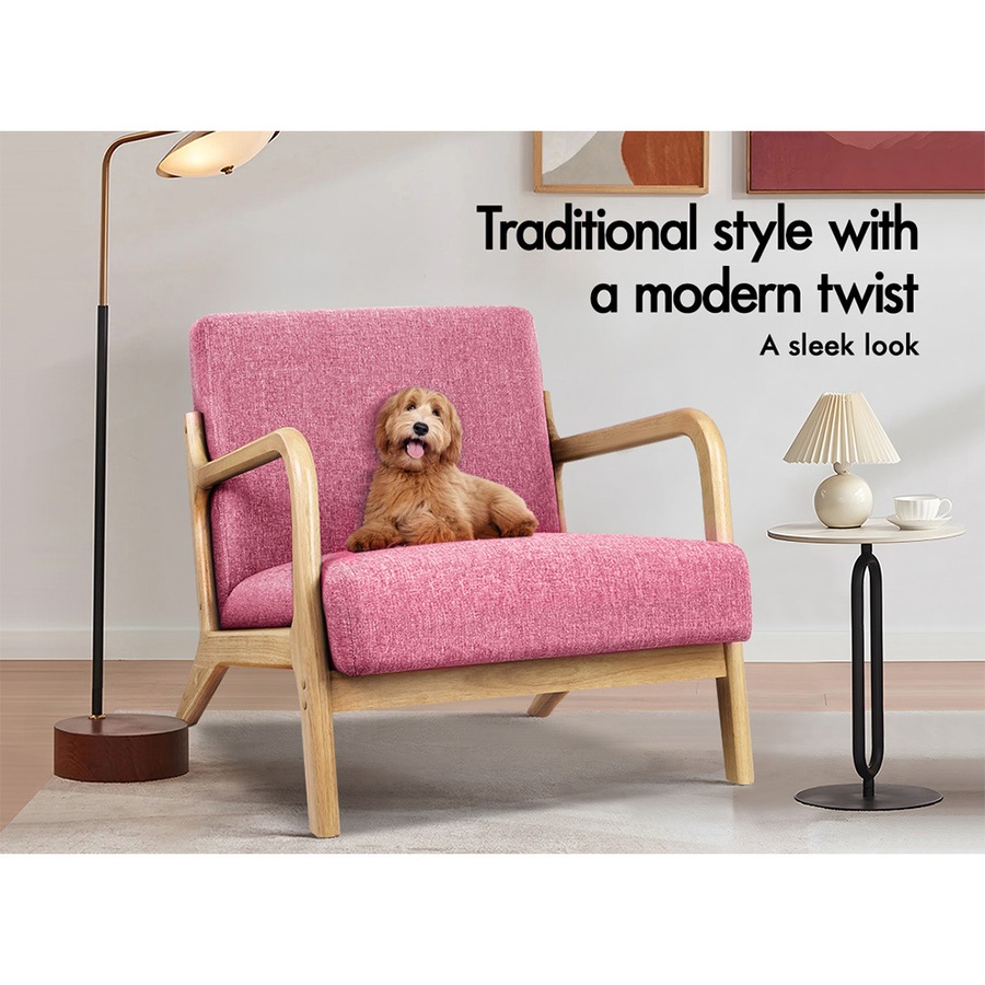 ALFORDSON Wooden Armchair Accent Chair Fabric Lounge Sofa Couch Seat Pink