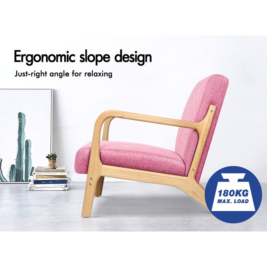 ALFORDSON Wooden Armchair Accent Chair Fabric Lounge Sofa Couch Seat Pink