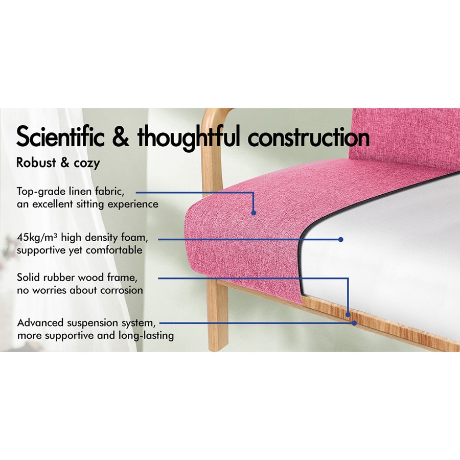 ALFORDSON Wooden Armchair Accent Chair Fabric Lounge Sofa Couch Seat Pink