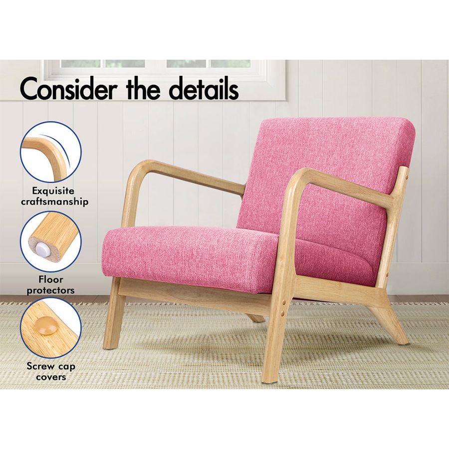 ALFORDSON Wooden Armchair Accent Chair Fabric Lounge Sofa Couch Seat Pink
