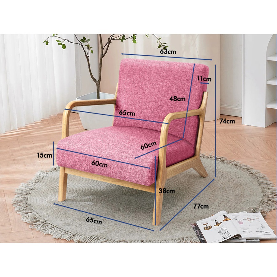 ALFORDSON Wooden Armchair Accent Chair Fabric Lounge Sofa Couch Seat Pink