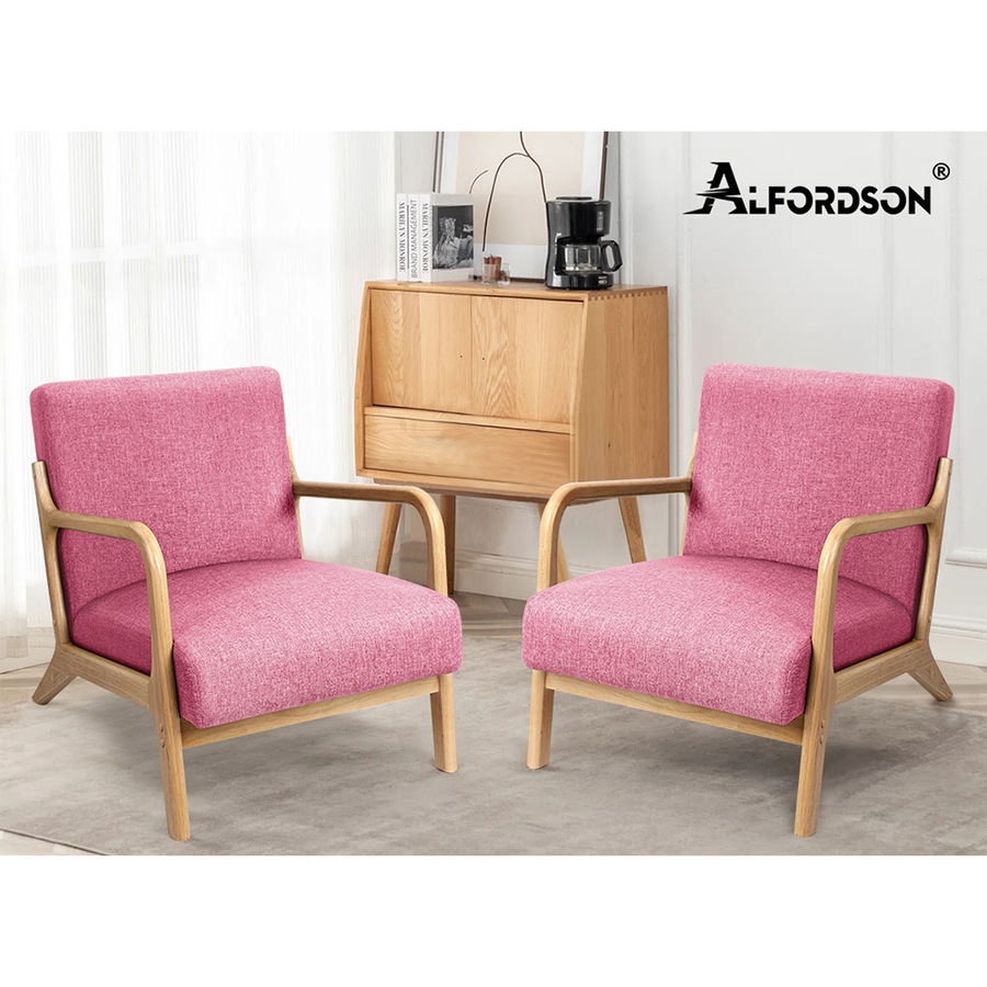 ALFORDSON Wooden Armchair Accent Chair Fabric Lounge Sofa Couch Seat Pink