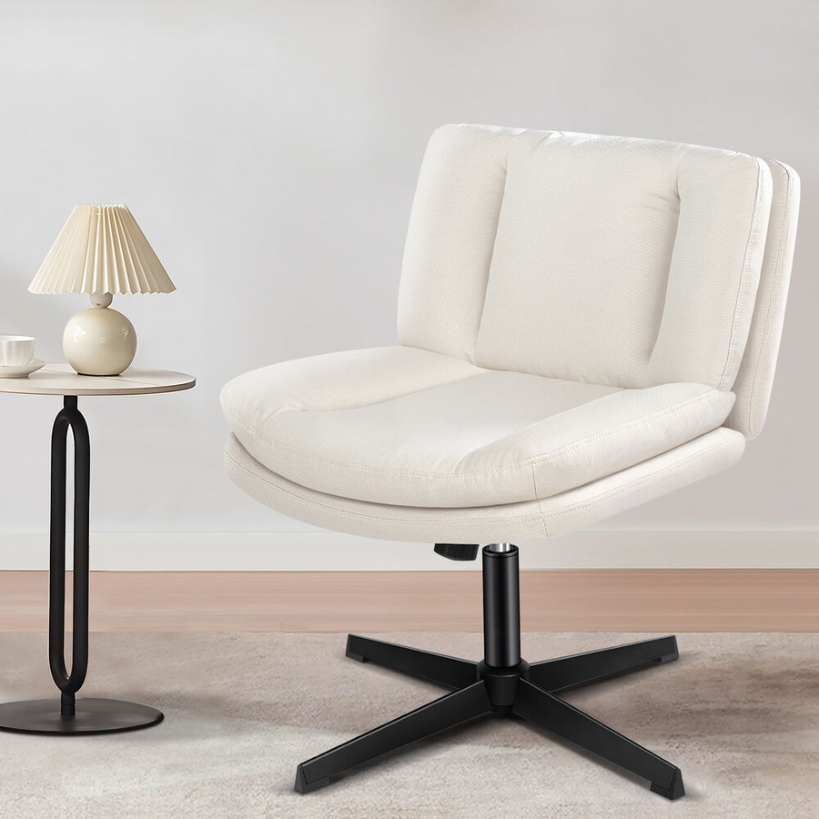 ALFORDSON Armless Office Chair Ergonomic Desk Chair Cross Legged Lounge Chair Swivel Vanity Chair Fabric Beige