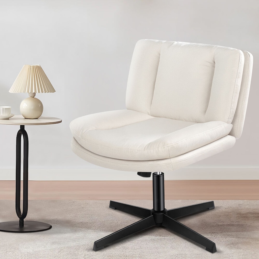 ALFORDSON Armless Office Chair Ergonomic Desk Chair Cross Legged Lounge Chair Swivel Vanity Chair Fabric Beige