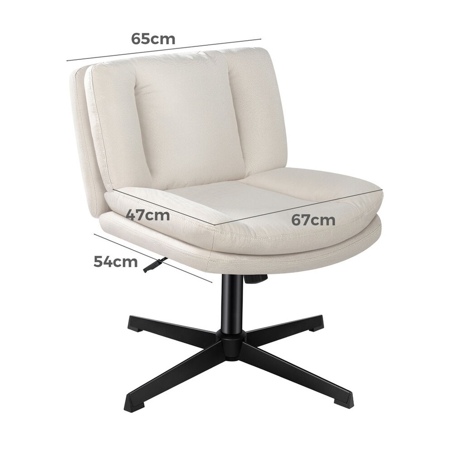 ALFORDSON Armless Office Chair Ergonomic Desk Chair Cross Legged Lounge Chair Swivel Vanity Chair Fabric Beige