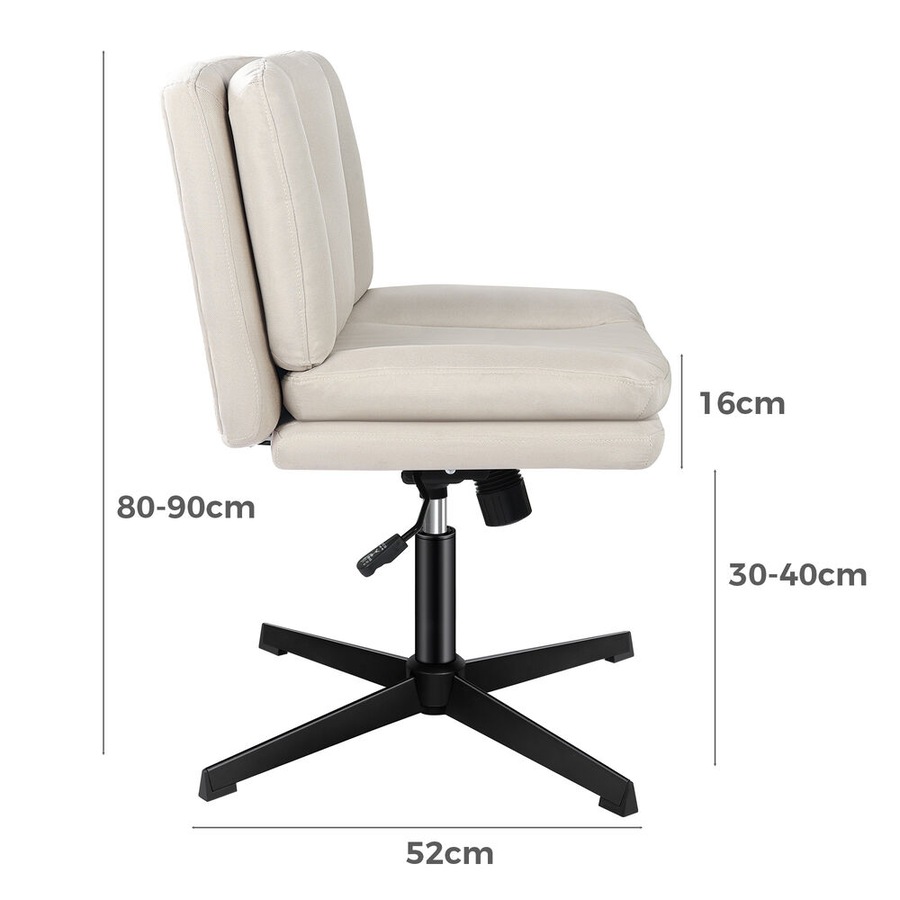 ALFORDSON Armless Office Chair Ergonomic Desk Chair Cross Legged Lounge Chair Swivel Vanity Chair Fabric Beige