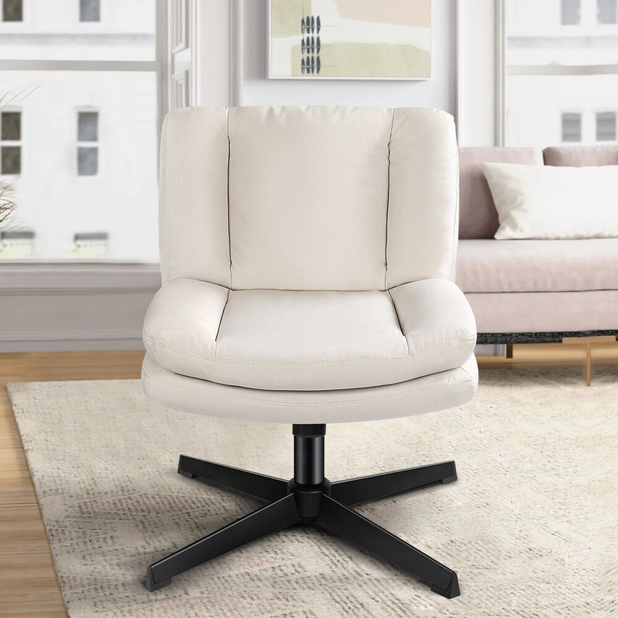ALFORDSON Armless Office Chair Ergonomic Desk Chair Cross Legged Lounge Chair Swivel Vanity Chair Fabric Beige