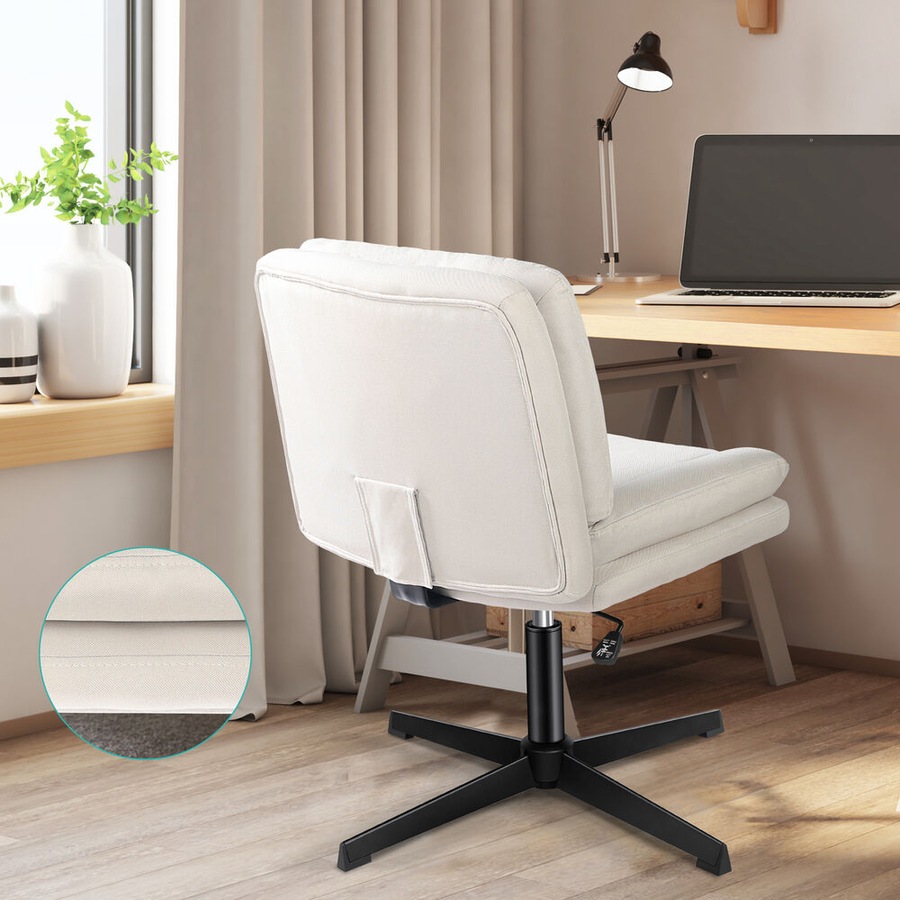 ALFORDSON Armless Office Chair Ergonomic Desk Chair Cross Legged Lounge Chair Swivel Vanity Chair Fabric Beige