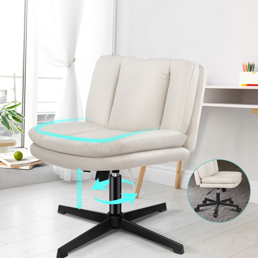 ALFORDSON Armless Office Chair Ergonomic Desk Chair Cross Legged Lounge Chair Swivel Vanity Chair Fabric Beige