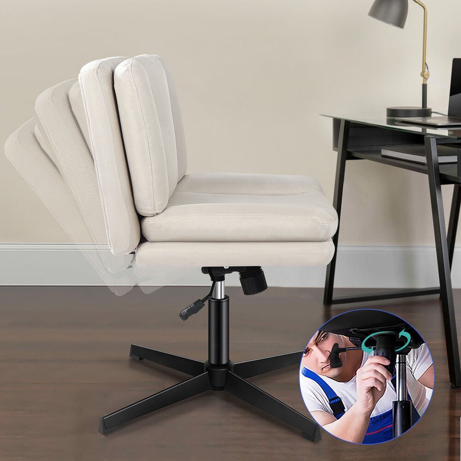 ALFORDSON Armless Office Chair Ergonomic Desk Chair Cross Legged Lounge Chair Swivel Vanity Chair Fabric Beige