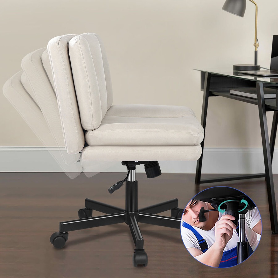 ALFORDSON Armless Office Desk Chair Mid Back Fabric Beige