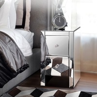 ALFORDSON Bedside Table - Ainsley 2 Drawers Luxury Mirrored Glass Nightstand (Silver)