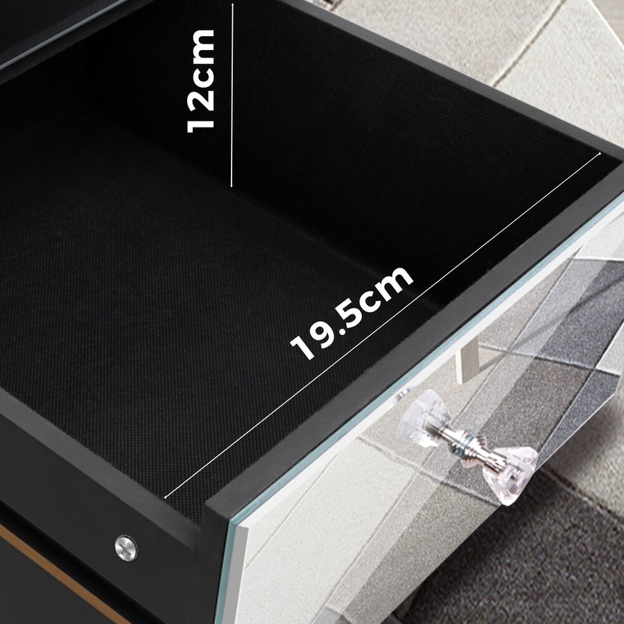 ALFORDSON Bedside Table - Ainsley 3 Drawers Luxury Mirrored Glass Nightstand (Silver)