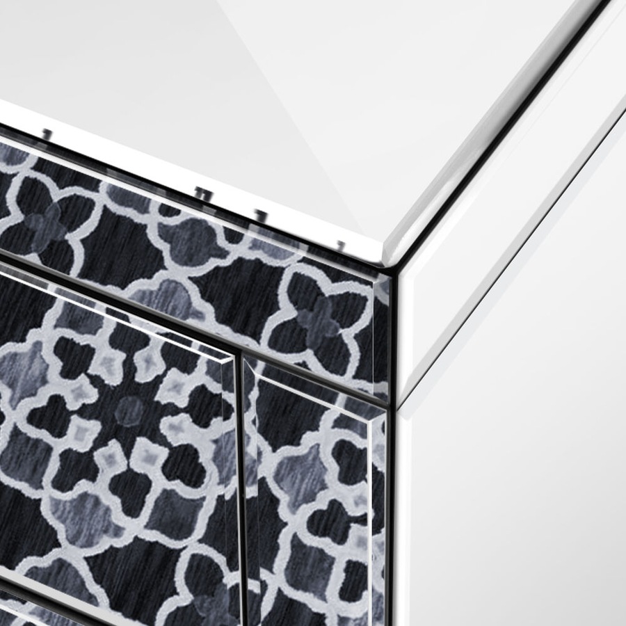 ALFORDSON Bedside Table - Ainsley 3 Drawers Luxury Mirrored Glass Nightstand (Silver)