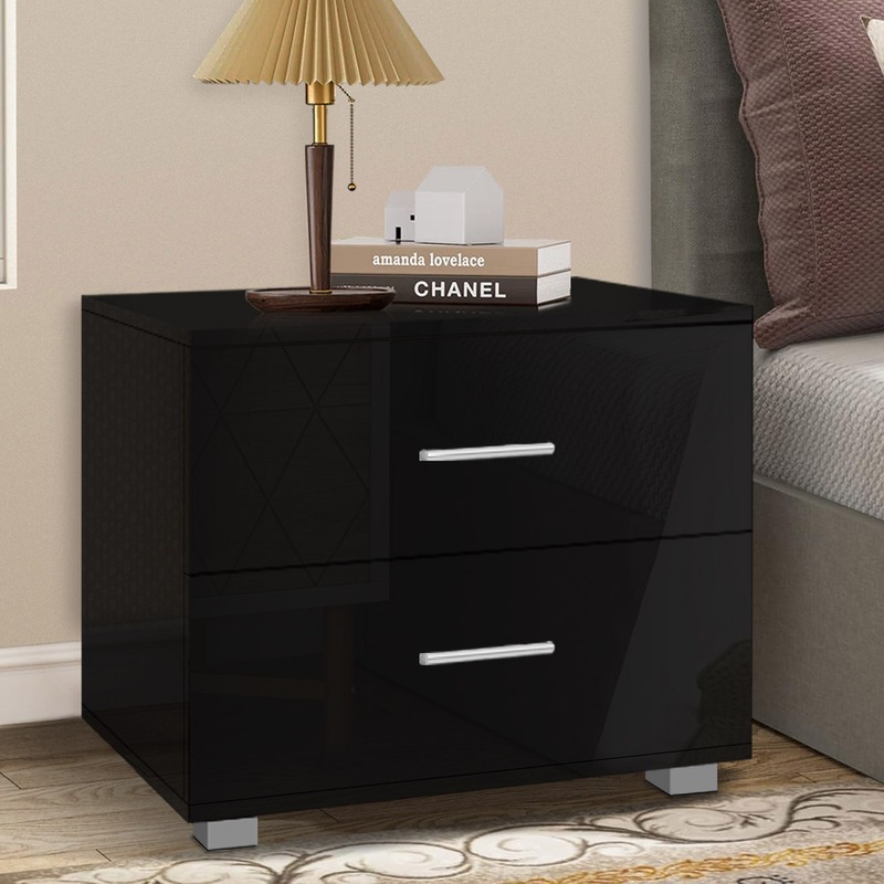 Buy ALFORDSON Bedside Table Eitel High Gloss Nightstand (Black) MyDeal